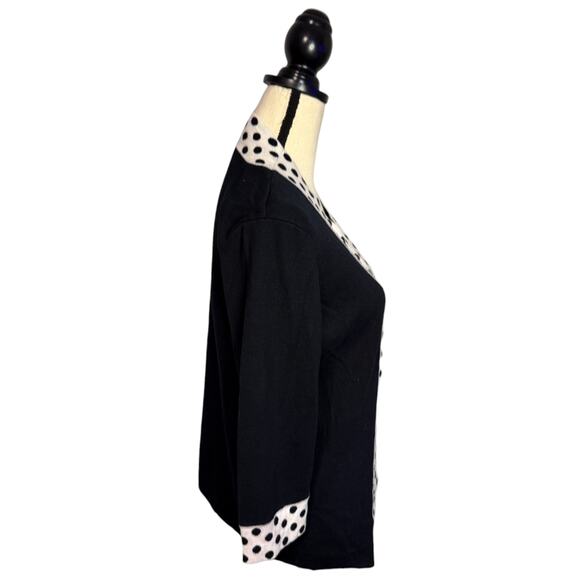 Designers Originals Open-Front Polka Dot Cardigan Sweater Size Large Black White - Picture 5 of 6